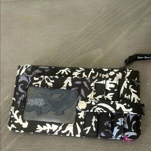Vera Bradley Black and White Floral Wristlet with ID Slot